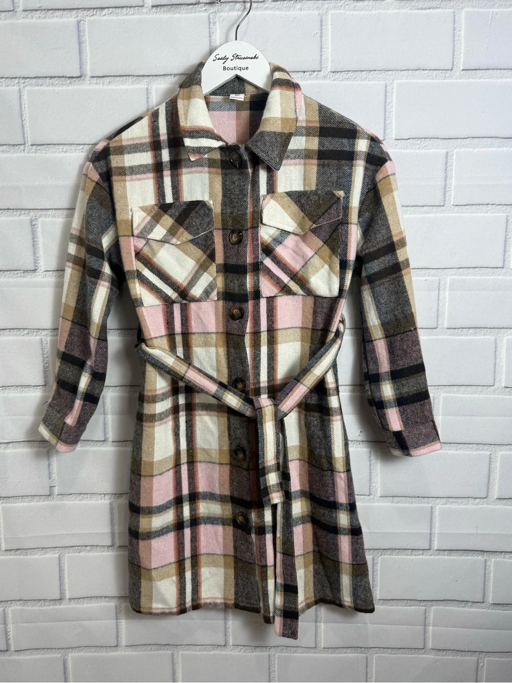 SHEIN Girls Plaid Belted Shirt Dress | Size 10Y | Button Front Long Sleeve